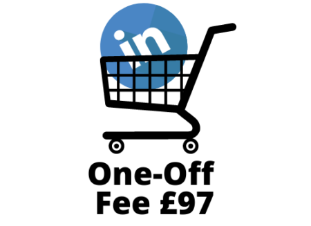 shopping trolley showing a price of £97 and the LinkedIn logo in the basket